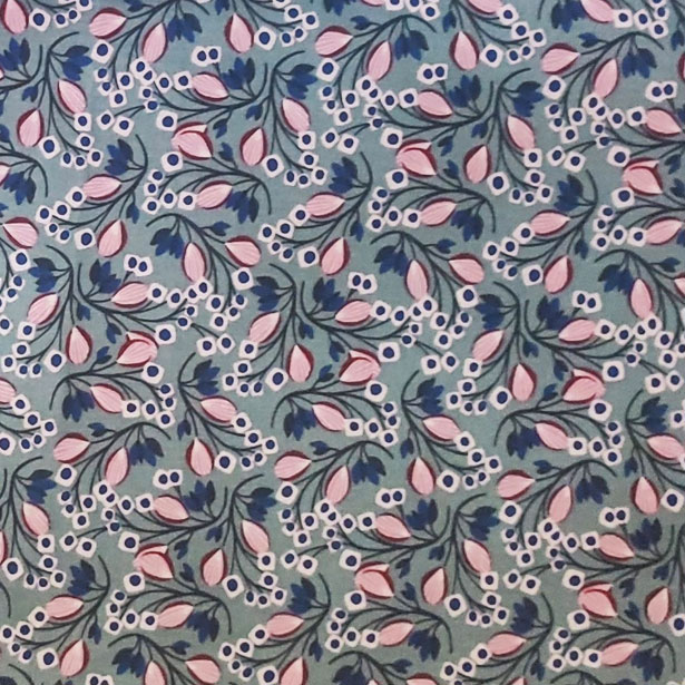 Motif fleuri bleu roi et rose fond bleu gris